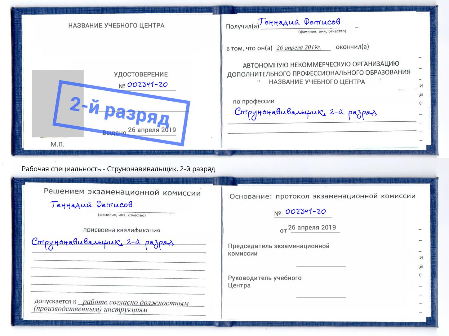 корочка 2-й разряд Струнонавивальщик Джанкой