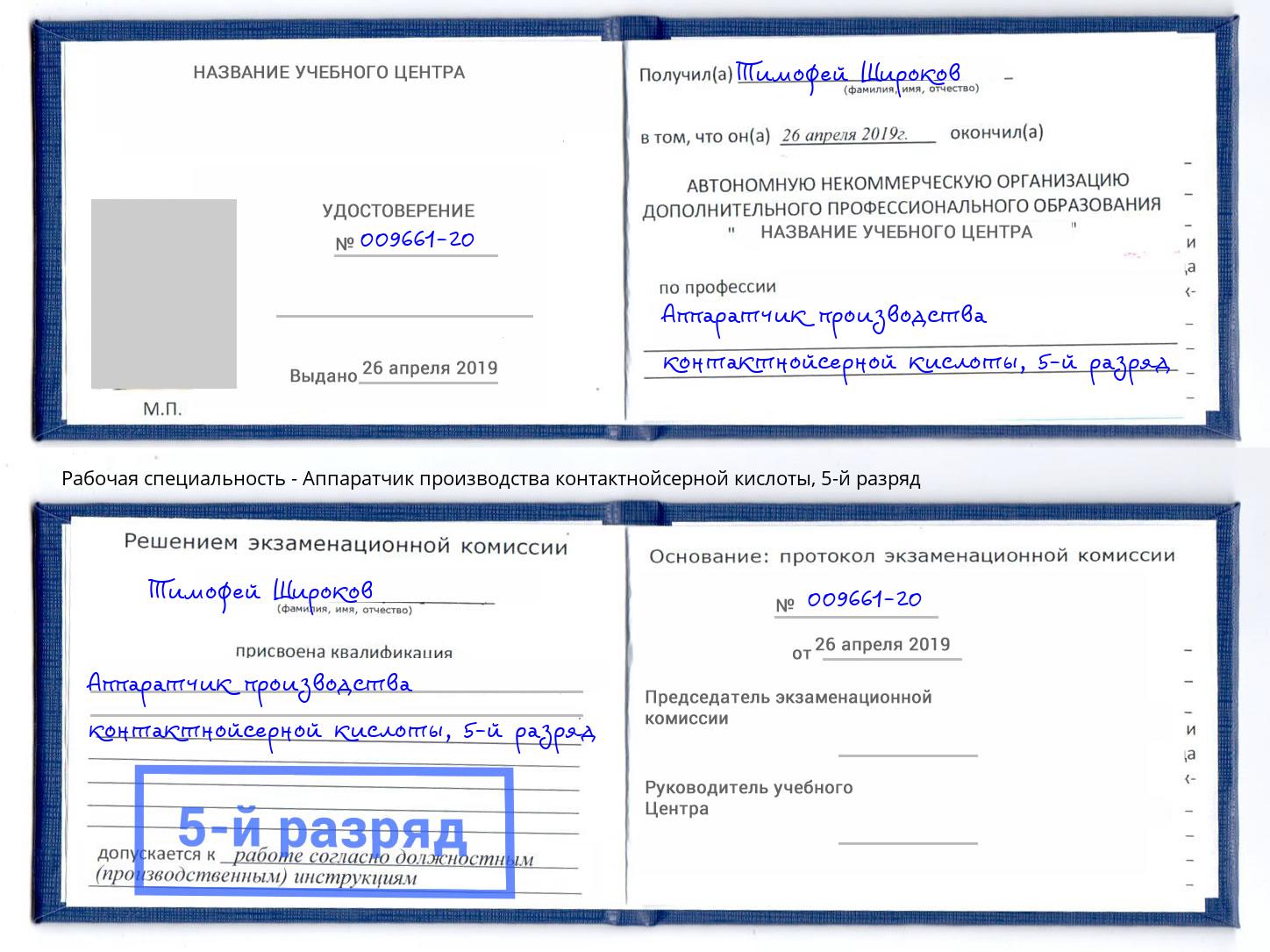 корочка 5-й разряд Аппаратчик производства контактнойсерной кислоты Джанкой