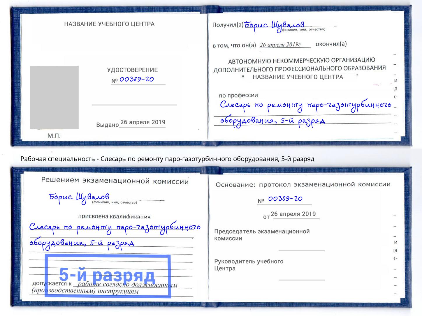 корочка 5-й разряд Слесарь по ремонту паро-газотурбинного оборудования Джанкой