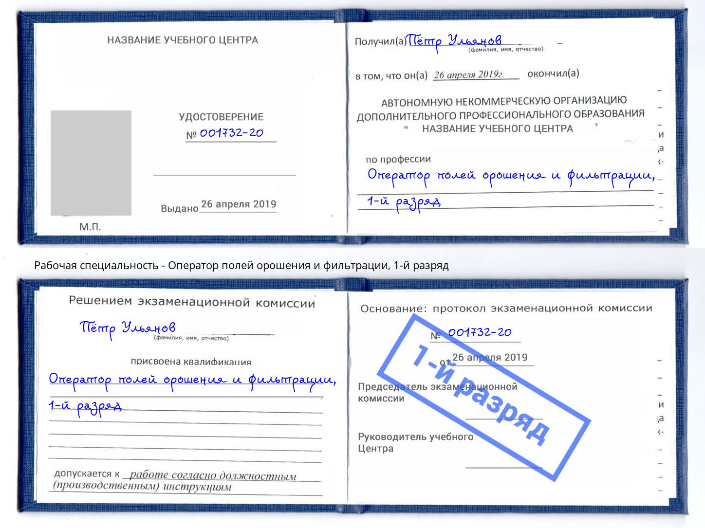 корочка 1-й разряд Оператор полей орошения и фильтрации Джанкой