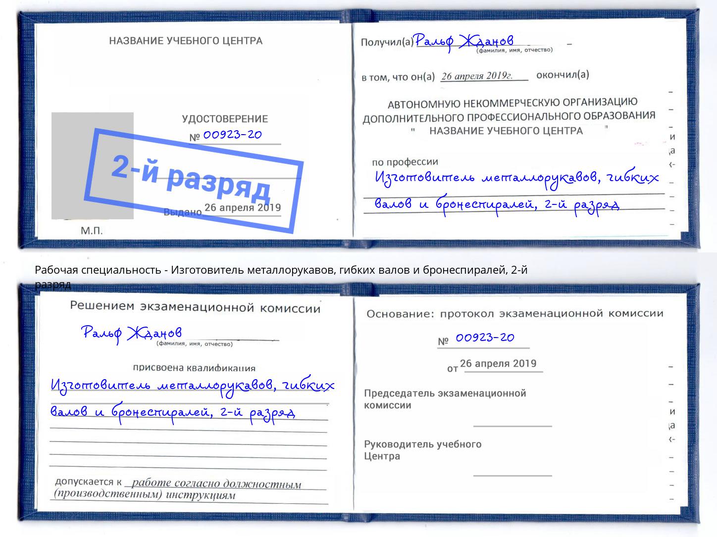 корочка 2-й разряд Изготовитель металлорукавов, гибких валов и бронеспиралей Джанкой